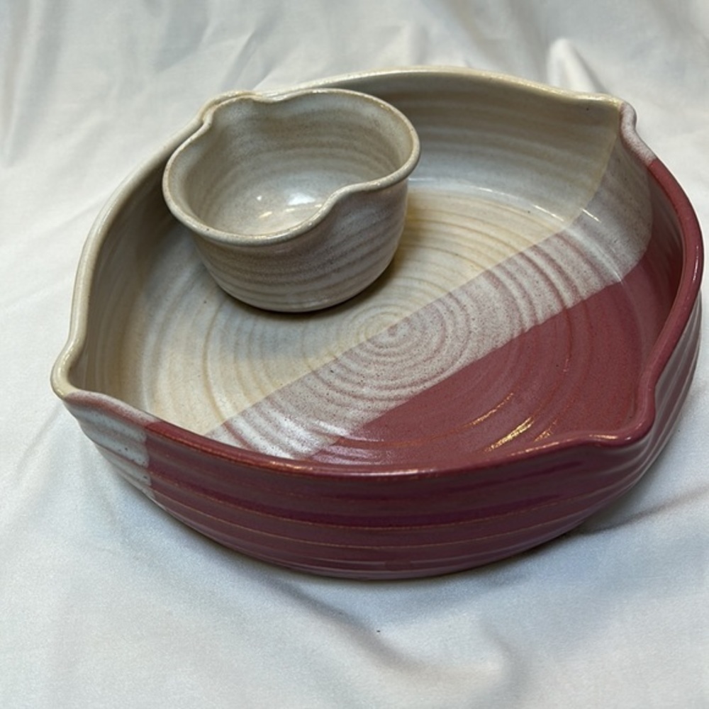 Handmade Pottery Chip and attached Dip Bowl - Picture 2 of 7